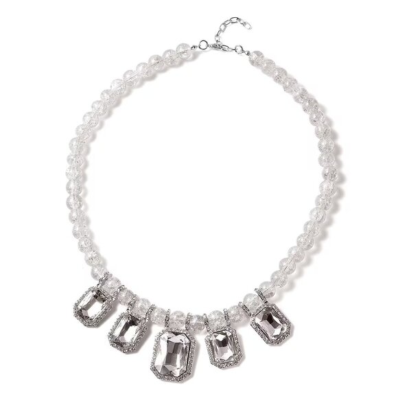 Simulated Topaz and Austrian Crystal Beaded Necklace 20-22 Inches in Silvertone - Picture 3 of 7